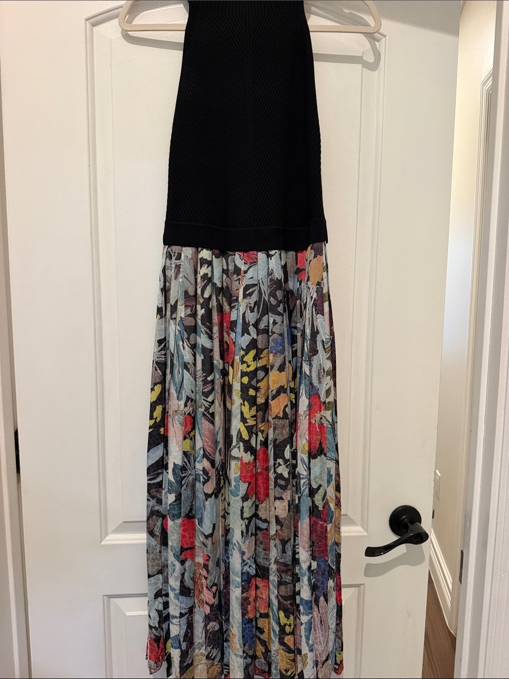 Ted Baker Black Waist Floral Pleated Skirt with Multicolor Print mixed media